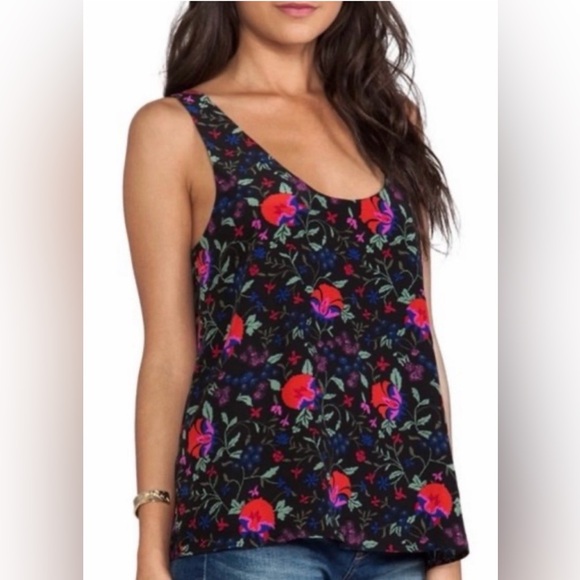 Joie Tank Top Vibrant Floral Beckley 100% Silk - Picture 1 of 7